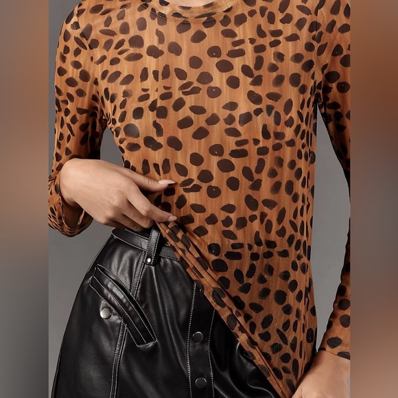Anthropologie Porridge Kona Leopard Print Mock Neck Long Sleeve Top - Picture 2 of 8
